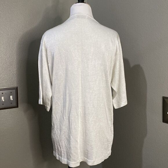 Vintage Jacqueline Ferrar Metallic Silver Short Sleeve Knot Sweater Top - Picture 6 of 10